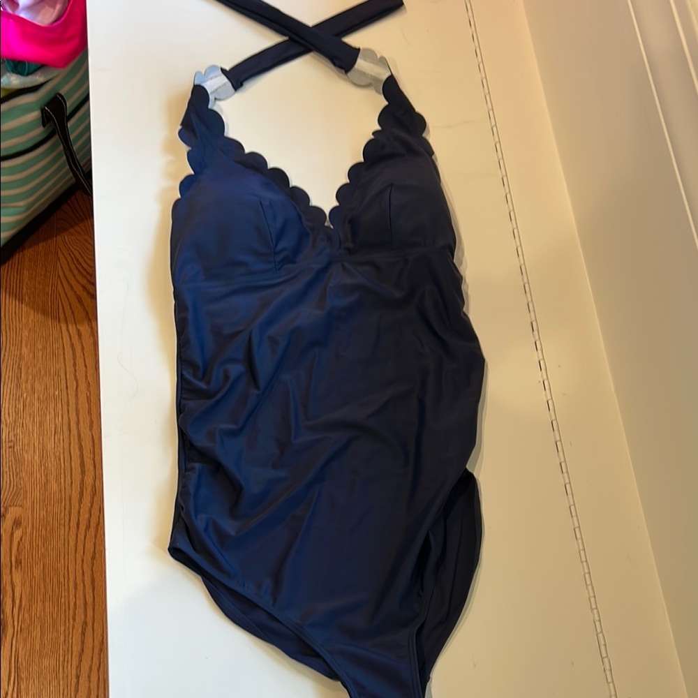 Navy Blue Maternity Scalloped Swimsuit